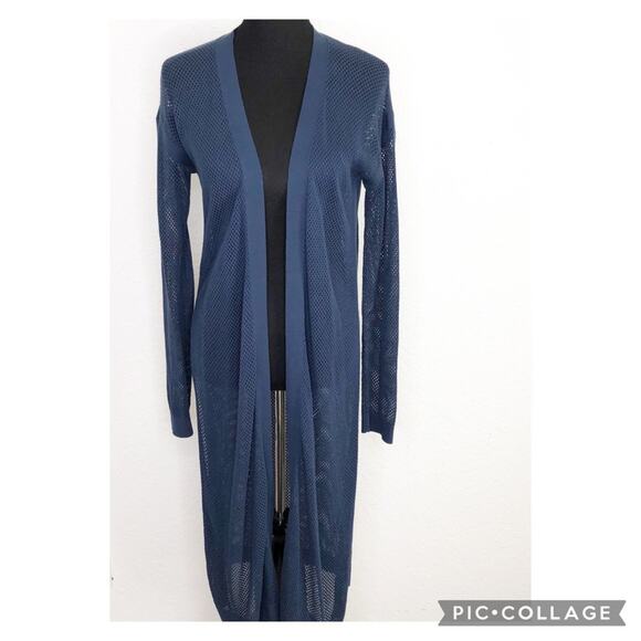 Christopher Fischer dark blue open knit long duster cardigan - Picture 1 of 16